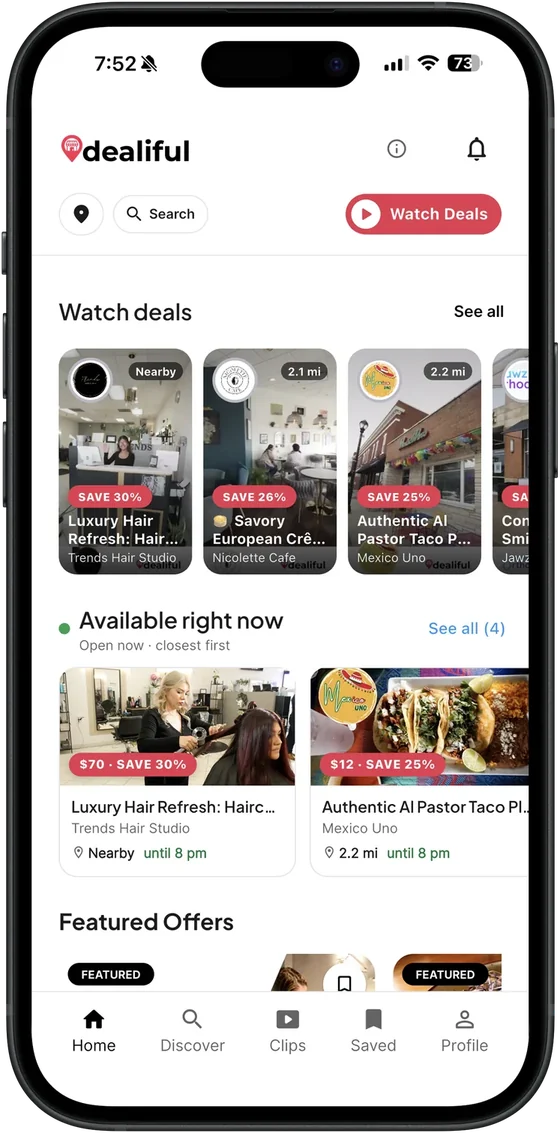 The Dealiful app home screen