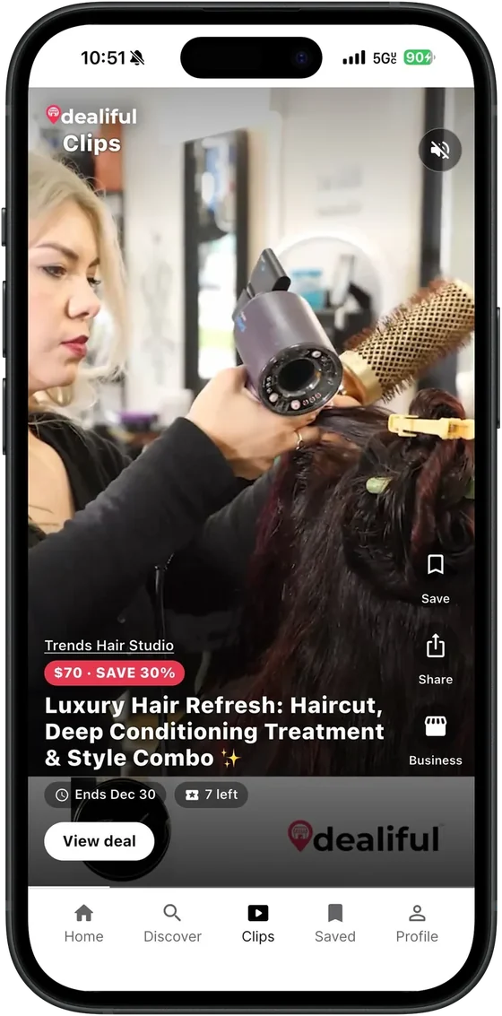 Dealiful app: Clips screen